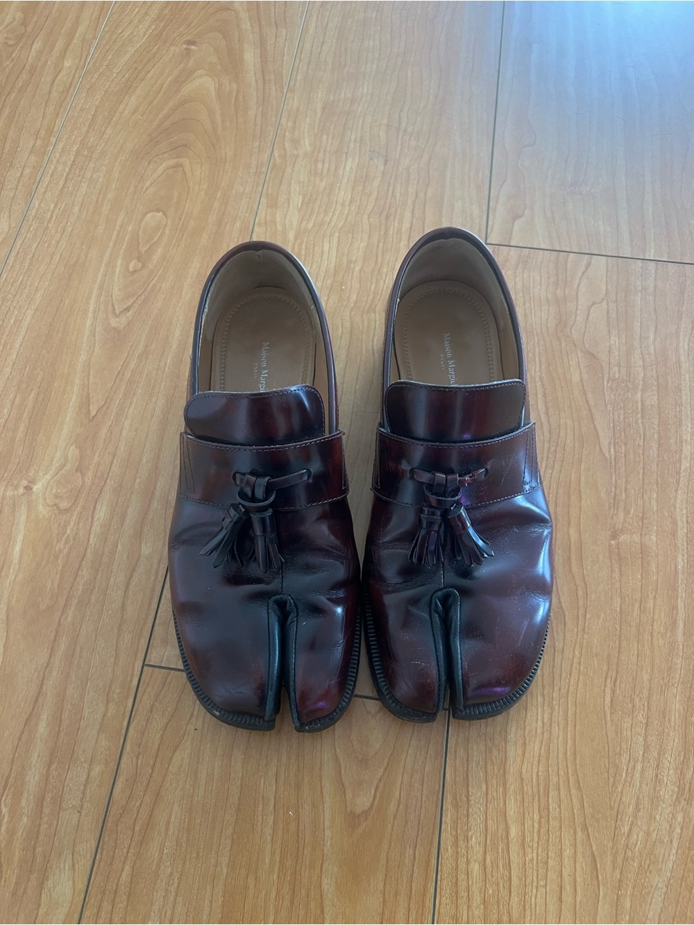 Maison Martin Margiela Burgundy Tassel Split-Toe Loafers
